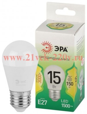 Лампа светодиодная GREEN LINE P45-15W-830-E27 GL 15Вт шар 3000К свет тепл. E27 Эра Б0067038