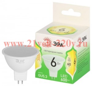 Лампа светодиодная GREEN LINE MR16-6W-830-GU5.3 GL 6Вт софит 3000К свет тепл. GU5.3 Эра Б0067076
