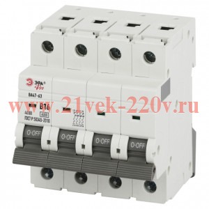 Выключатель автоматический 4п B 16А 6кА ВА47-63 PRO VA63-4P16B6 Эра Б0063098