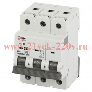 Выключатель автоматический 3п 32А D 6кА ВА47-63 PRO VA63-3P32D6 ЭРА Б0063230