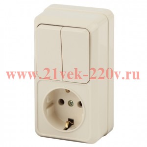 Блок розетка с выключателем Intro Quadro 2-706-02 двойным вертикальный 10(16)А-250В, IP20, ОУ, слоно