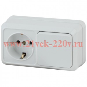 Блок розетка с выключателем Intro Quadro 2-701-01 горизонтальный 10(16)А-250В, IP20, ОУ, белый