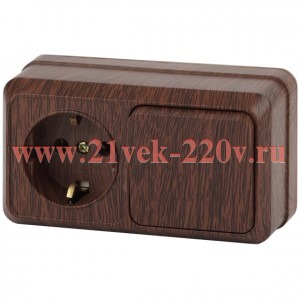 Блок розетка с выключателем Intro Quadro 2-701-10 горизонтальный 10(16)А-250В, IP20, ОУ, венге