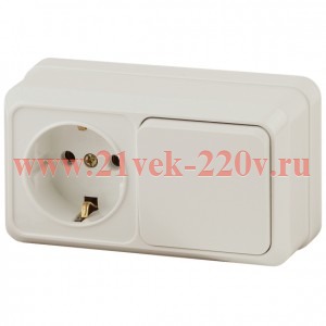 Блок розетка с выключателем Intro Quadro 2-701-02 горизонтальный 10(16)А-250В, IP20, ОУ, слоновая ко