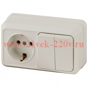 Блок розетка с выключателем Intro Quadro 2-702-02 двойным горизонтальный 10(16)А-250В, IP20, ОУ, сло