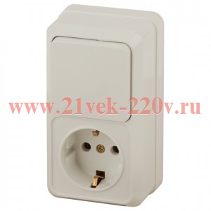 Блок розетка с выключателем Intro Quadro 2-705-02 вертикальный 10(16)А-250В, IP20, ОУ, слоновая кост