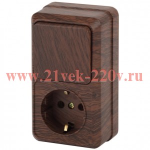 Блок розетка с выключателем Intro Quadro 2-705-10 вертикальный 10(16)А-250В, IP20, ОУ, венге
