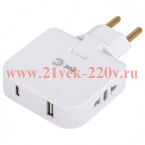 Разветвитель электрический 2-м 10А SPF-2-FL-USBC 2USB A+C поворотн. бел. Эра Б0069090