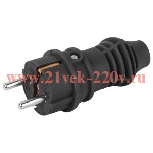 Вилка прямая VX13-B-IP44 16А IP44 с заземл. каучук черн. Эра Б0069321