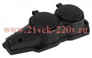 Колодка ЭРА KX-2e-B-IP44 каучуковая с заземлением 2 розетки 16A IP44 черн. Эра Б0068451