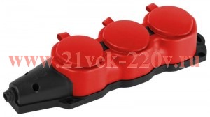 Колодка ЭРА KX-3e-RED-IP44 каучуковая с заземлением 3 розетки 16A IP44 красн. Эра Б0068393