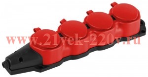 Колодка ЭРА KX-4e-RED-IP44 каучуковая с заземлением 4 розетки 16A IP44 красн. Эра Б0068456