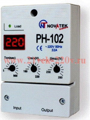 Реле напряжения РН-102 однофазное регулируемое 32 А на стену