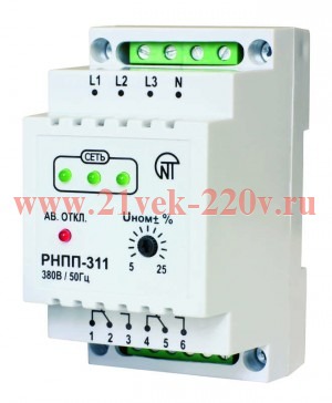 Трехфазное реле контроля напряжения РНПП-311 3А на DIN-рейку