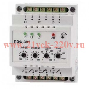 Универсальный автоматический электронный переключатель фаз ПЭФ-301 16А на DIN-рейку Новатек