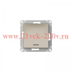 Одноклавишный выключатель с подсветкой SE AtlasDesign 10A быстрозажимные клеммы, шампань [уп 10 шт] ATN000513S