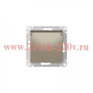 Розетка с заземл со шторк с крышкой SE AtlasDesign 16А IP20 быстрозажимные клемм, шампань [уп 10 шт] ATN000546S