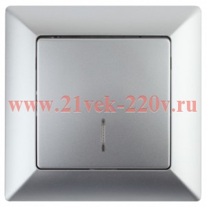 Выключатель Intro Solo 4-102-03 одноклавишный с подсветкой, 10А-250В, IP20, СУ, алюминий