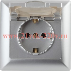 Розетка Intro Solo 4-203-03 с заземлением 2P+E Schuko с крышкой, 16А-250В, IP20, СУ, алюминий
