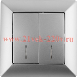 Выключатель Intro Solo 4-105-03 двухклавишный с подсветкой, 10А-250В, IP20, СУ, Solo, алюминий