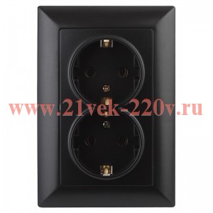 Розетка Intro Solo 4-205-05 с заземлением двойная 2X2P+E Schuko, 16А-250В, IP20, СУ, антрацит