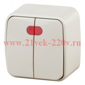 Выключатель Intro Polo 3-105-02 двухклавишный с подсветкой, 10A-250В, IP20, ОУ, слоновая кость