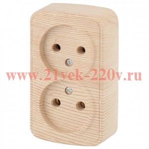 Розетка Intro Polo 3-203-11 двойная без заземления 2х2P, 16A-250В, IP20, ОУ, сосна