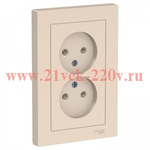 Розетка двойная без заземления SE AtlasDesign 16А в сборе, бежевый ATN000220