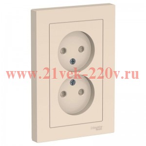 Розетка двойная без заземления со шторками SE AtlasDesign 16А в сборе, бежевый ATN000222