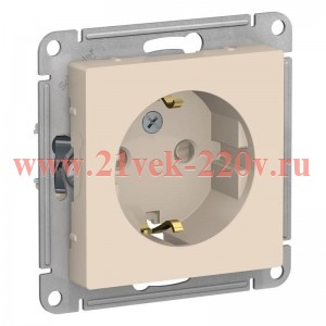 Розетка с заземлением со шторками SE AtlasDesign 16А, бежевый [уп 20 шт] ATN000245