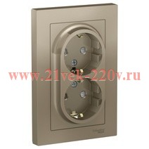 Розетка двойная с заземлением со шторками SE AtlasDesign 16А в сборе, шампань ATN000526