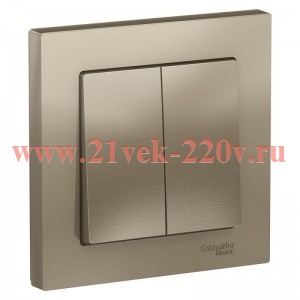 Двухклавишный выключатель SE AtlasDesign 10A в сборе, шампань [уп 10 шт] ATN000552