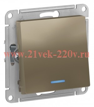 Одноклавишный переключатель с подсветкой SE AtlasDesign 10A, шампань [уп 5 шт] ATN000563