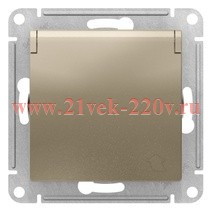 Розетка с заземл со шторк с крышкой SE AtlasDesign 16А IP20, шампань [уп 10 шт] ATN000546
