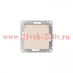 Розетка с заземлением со шторками с крышкой SE AtlasDesign 16А IP20 быстрозажимные клеммы, бежевый ATN000246S