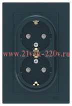 Розетка двойная с заземлением со шторками SE AtlasDesign 16А в сборе, изумруд ATN000826