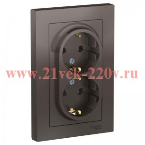 Розетка двойная с заземлением SE AtlasDesign 16А в сборе, мокко ATN000624