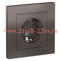 Розетка с заземлением со шторками SE AtlasDesign 16А в сборе, мокко [уп 10 шт] ATN000644