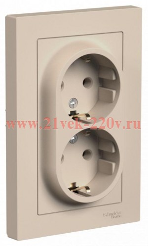 Розетка двойная с заземлением SE AtlasDesign 16А в сборе, песочный ATN001224