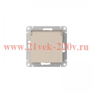 Розетка с заземлением со шторками с крышкой SE AtlasDesign 16А IP20 быстрозажимные клеммы, песочный ATN001246S