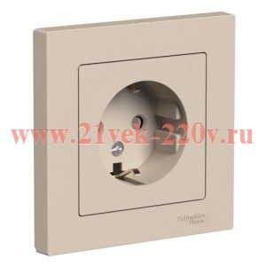 Розетка с заземлением со шторками в сборе SE AtlasDesign 16А, песочный [уп 5 шт] ATN001244