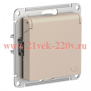 Розетка с заземлением со шторками с крышкой SE AtlasDesign 16А IP20, песочный [уп 5 шт] ATN001246