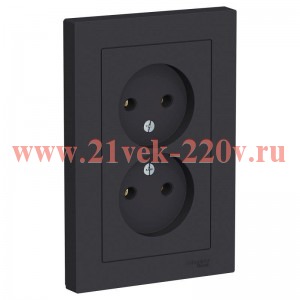 Розетка двойная без заземления SE AtlasDesign 16А в сборе, карбон ATN001020