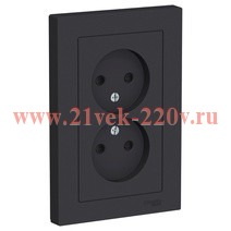 Розетка двойная без заземления со шторками SE AtlasDesign 16А в сборе, карбон ATN001022