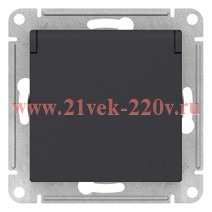 Розетка с заземл со шторк с крышкой SE AtlasDesign 16А IP20, карбон [уп 5 шт] ATN001046