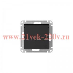 Розетка с заземл со шторк с крышкой SE AtlasDesign 16А IP20 быстрозажимные клеммы, карбон [уп 5 шт] ATN001046S