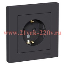 Розетка с заземлением со шторками SE AtlasDesign 16А в сборе, карбон [уп 5 шт] ATN001044