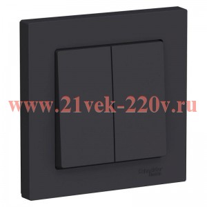 Двухклавишный выключатель SE AtlasDesign 10A в сборе, карбон [уп 5 шт] ATN001052