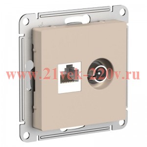 Розетка двойная SE AtlasDesign ТV + компьютерная RJ45, кат 5Е,, песочный [уп 5 шт] ATN001289