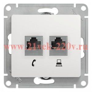 Розетка двойная SE Glossa RJ11+RJ45 кат.5E механизм, белый GSL000185